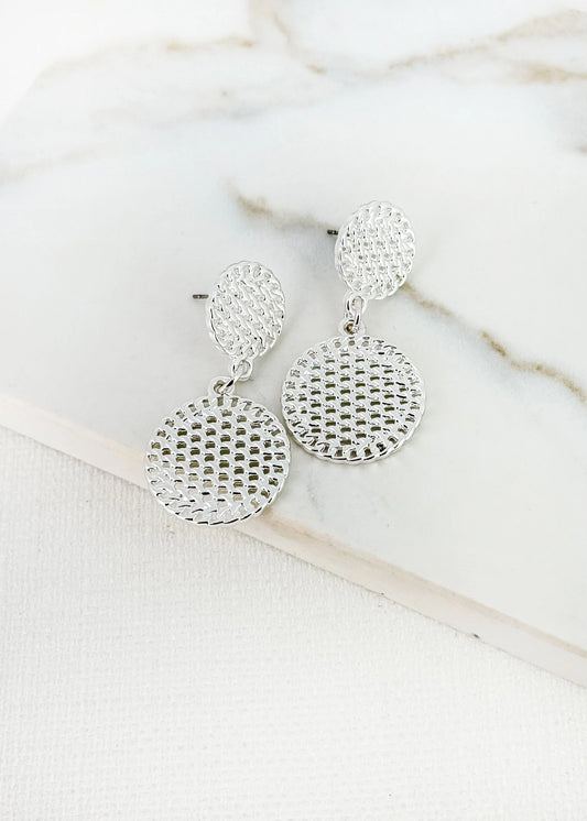 Envy Silver Textured Double Circle Earring