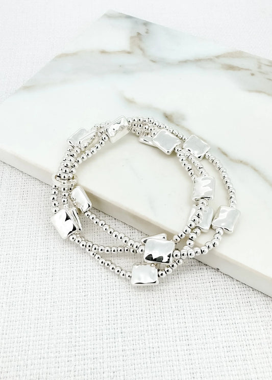 Envy Silver Triple Layer Stretch Bracelet