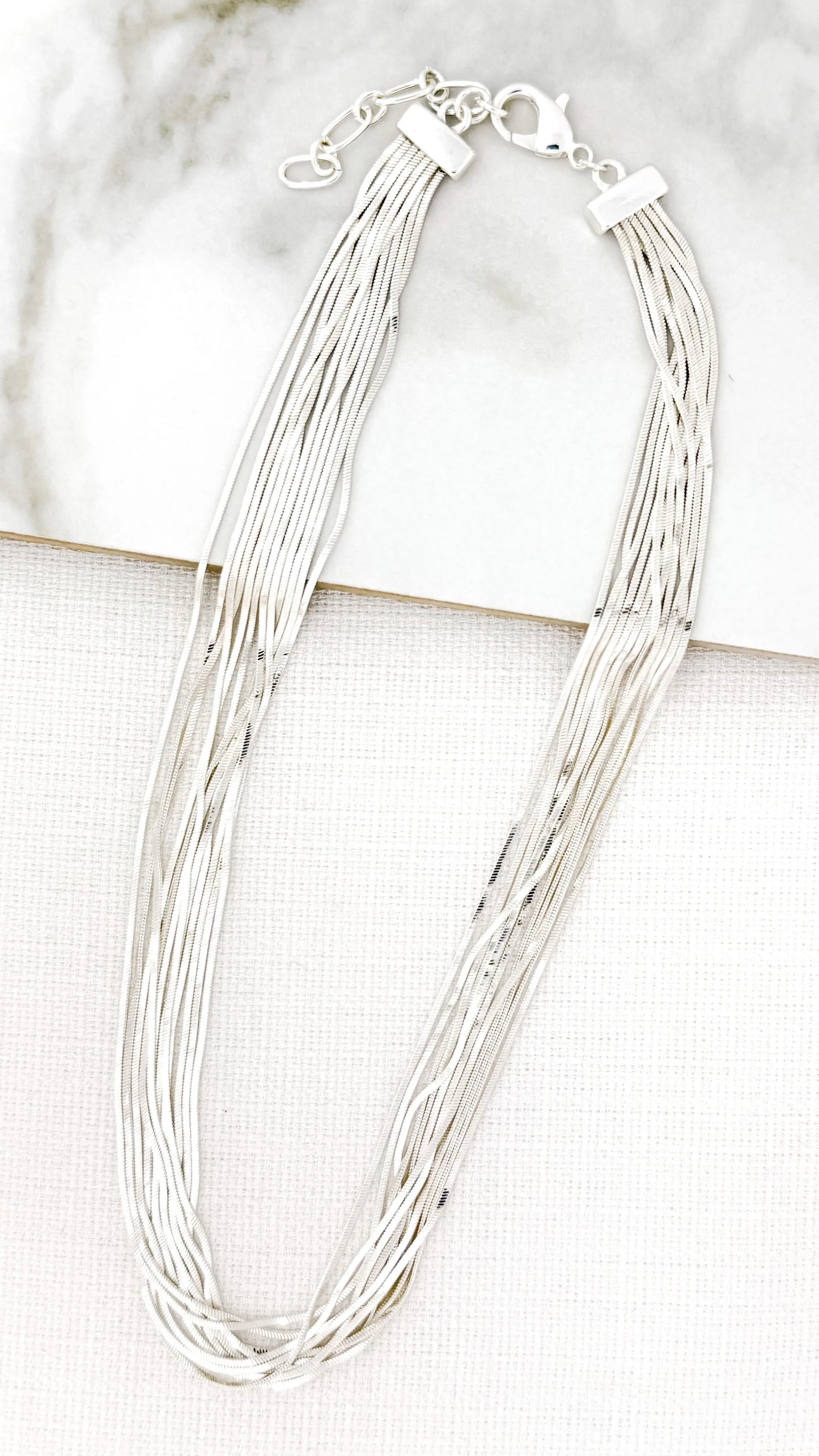 Envy Short Silver Multi Strand Snake Chain Necklace