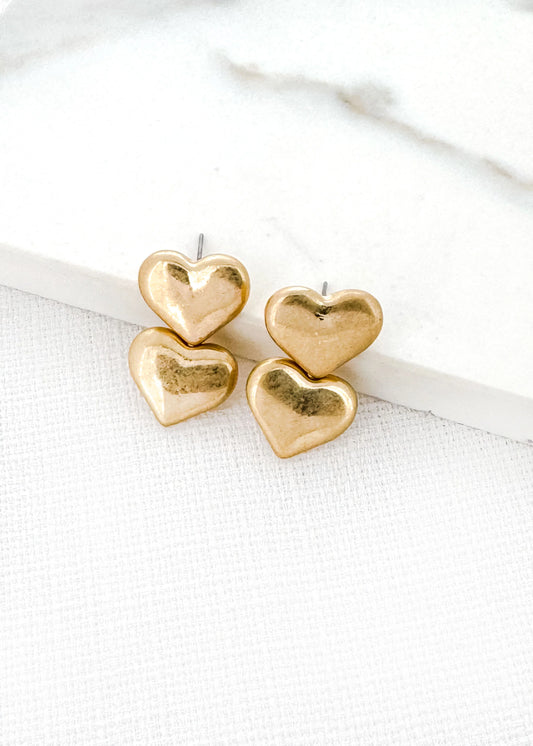 Envy Gold Double Heart Dropper Earring