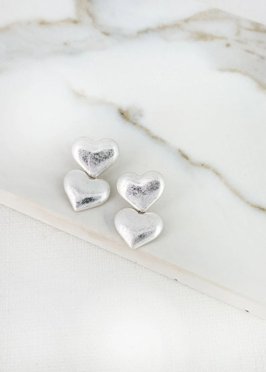 Envy Silver Double Heart Dropper Earring