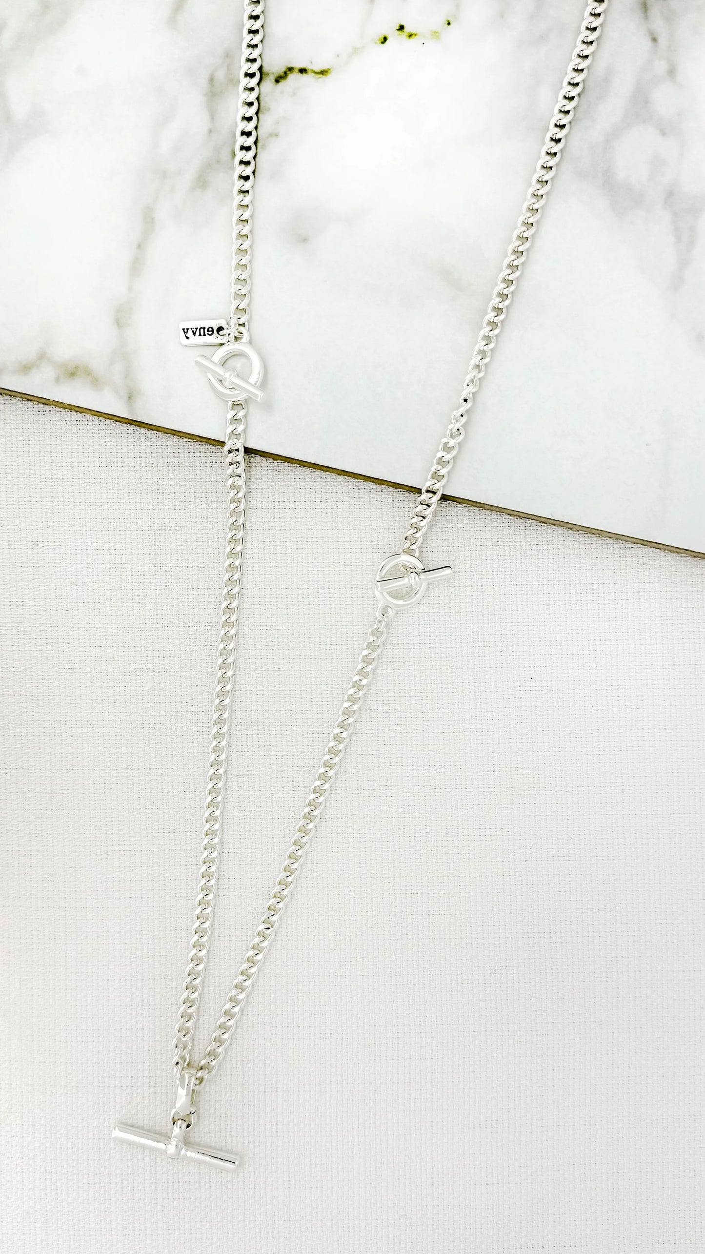 Envy Long Silver T-Bar Necklace
