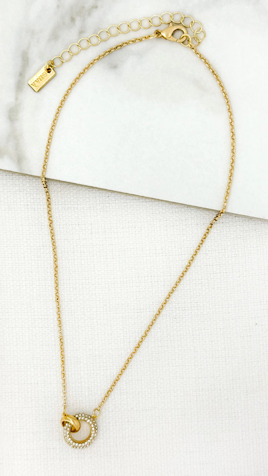 Envy Short Gold Necklace with Crystal Circle Pendant