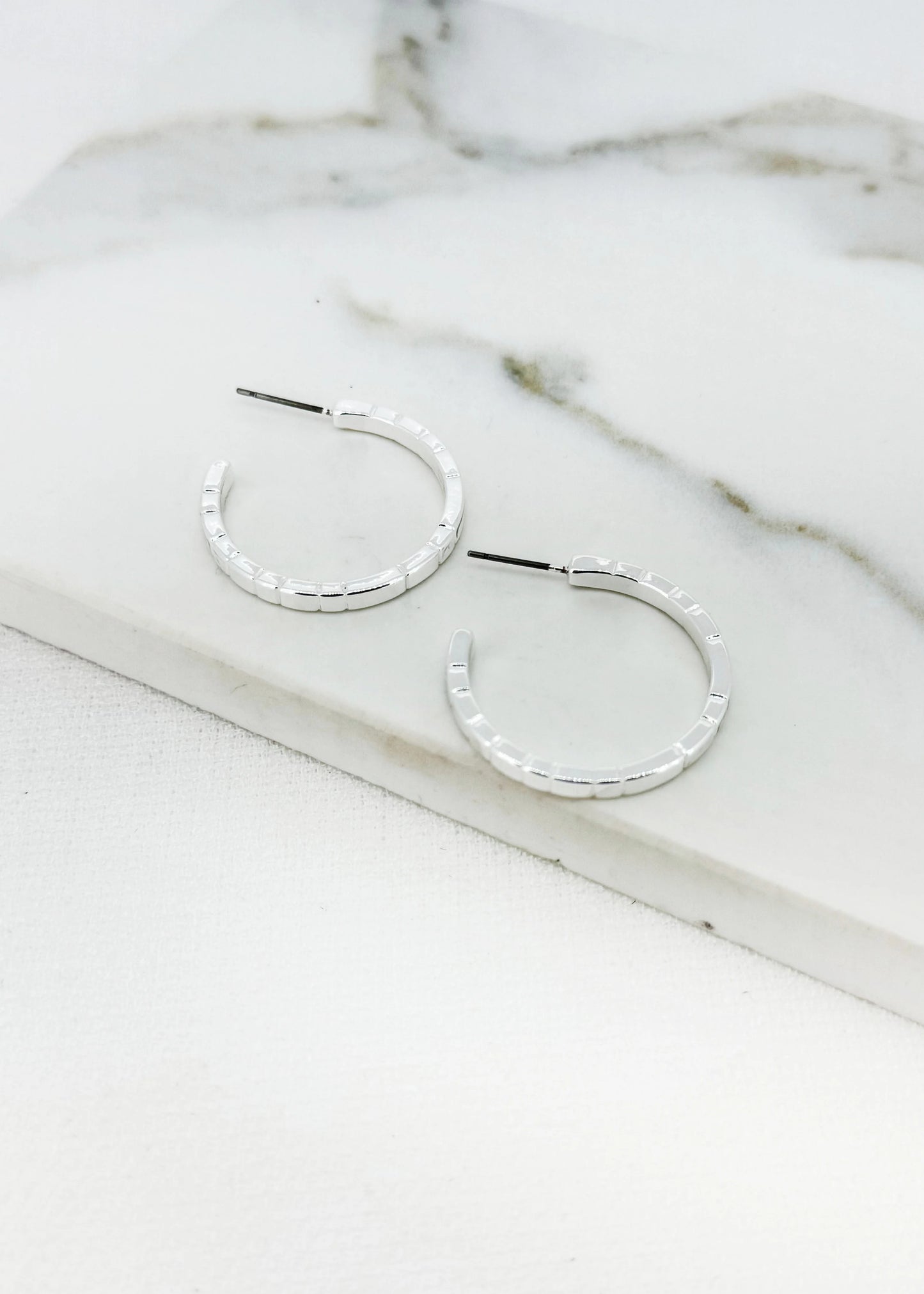 Envy Textured Silver Hoop Earrings