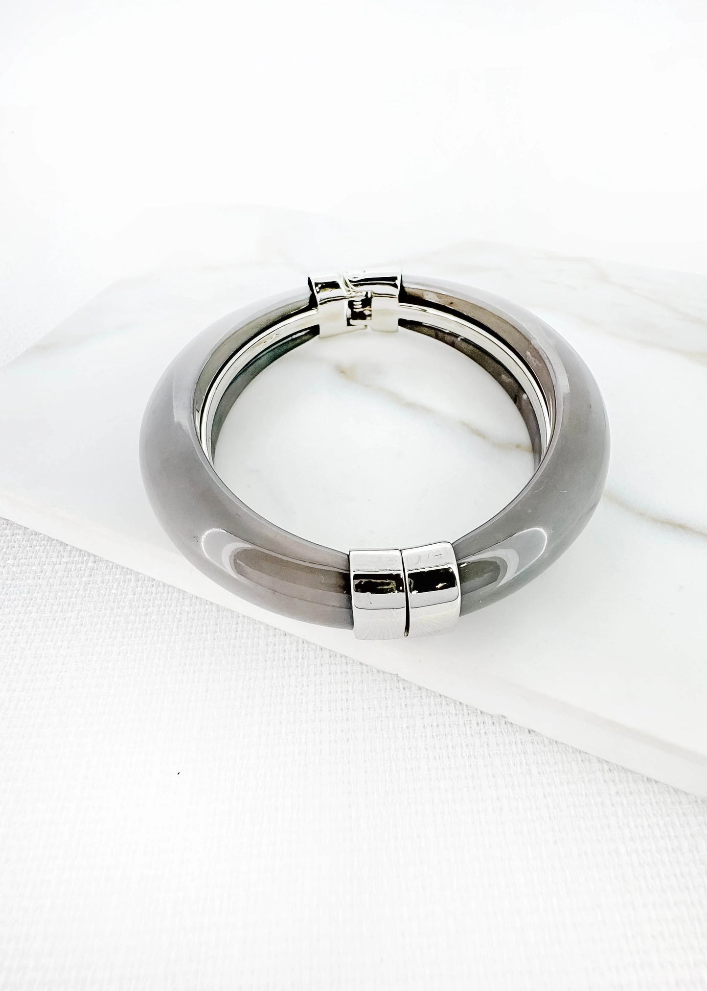 Envy Silver and Grey Resin Hinged Bangle