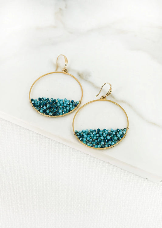 Envy Gold and Blue Faceted Bead Circular Earring