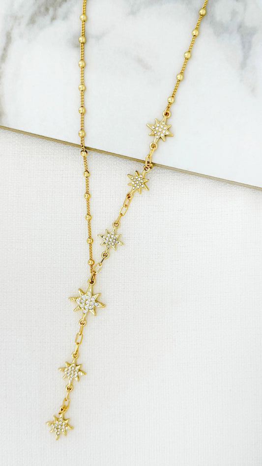 Envy Short Gold Necklace with Diamante Stars