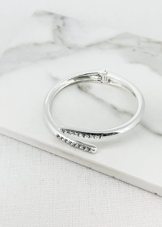 Envy Silver Hinged Bangle with Crystal Detail