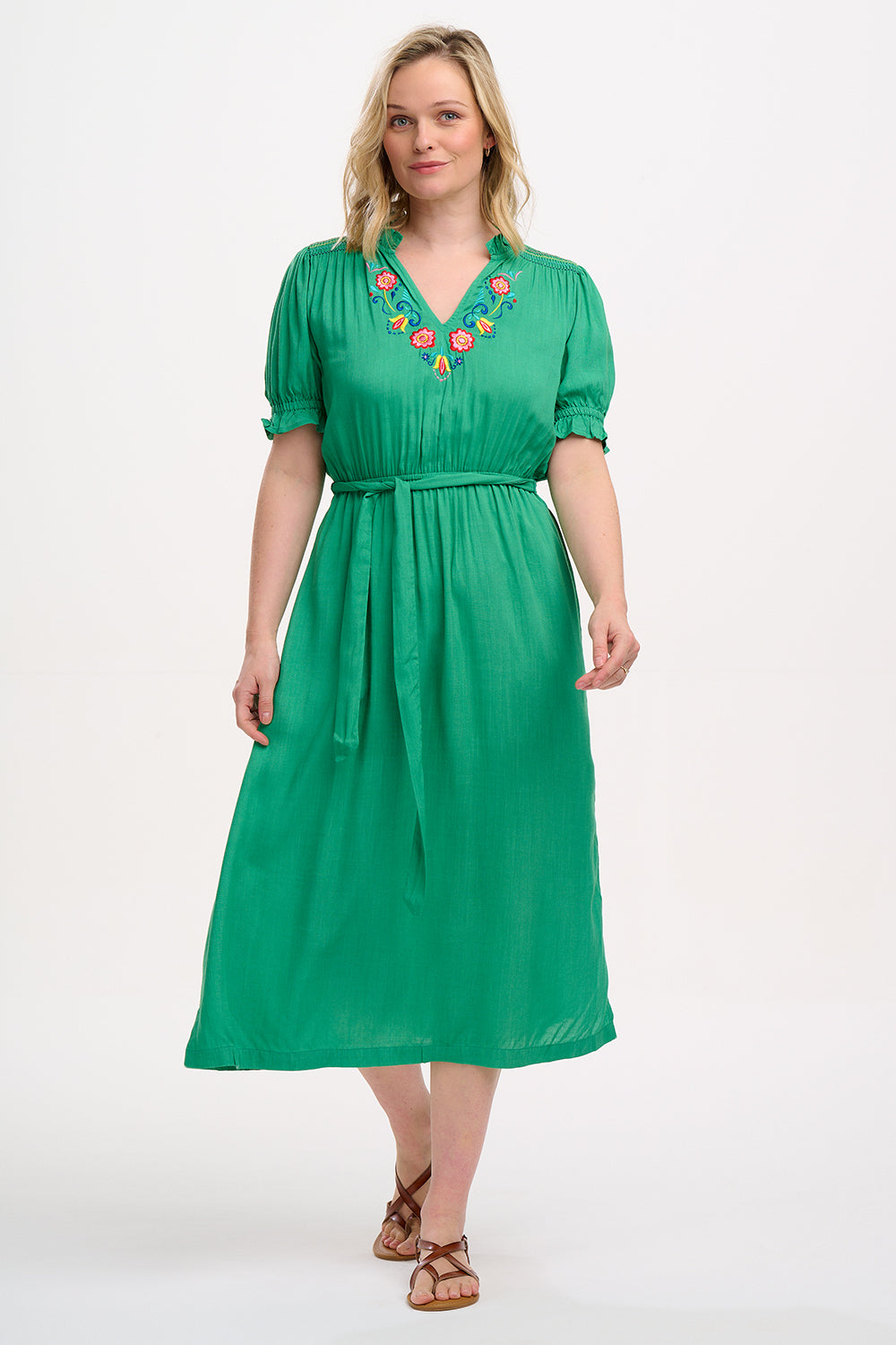 Carlota Midi Dress | Folk Floral Embroidery