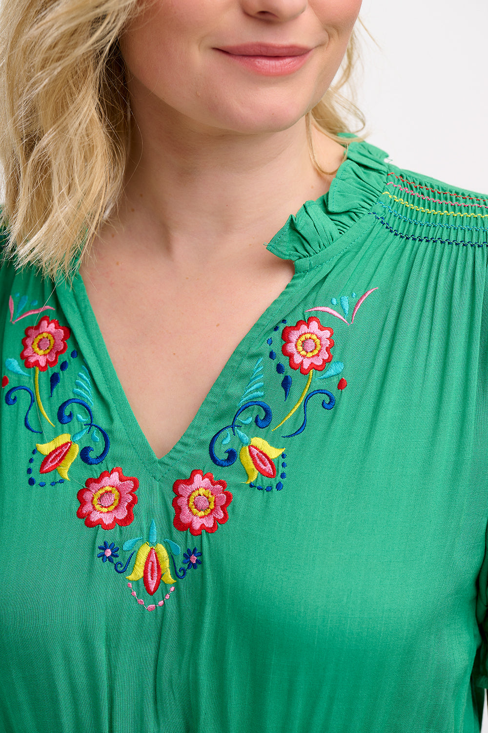 Carlota Midi Dress | Folk Floral Embroidery