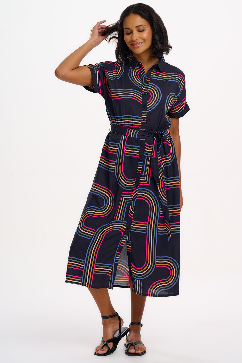 Leigh Midi Shirt Dress | Black Retro Racer