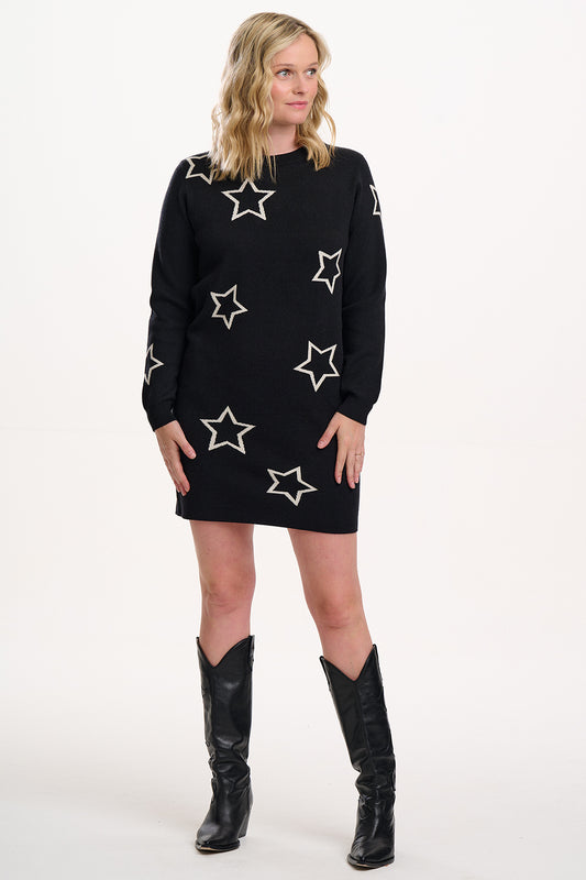 Verity Knit Dress | Black Scattered Stars