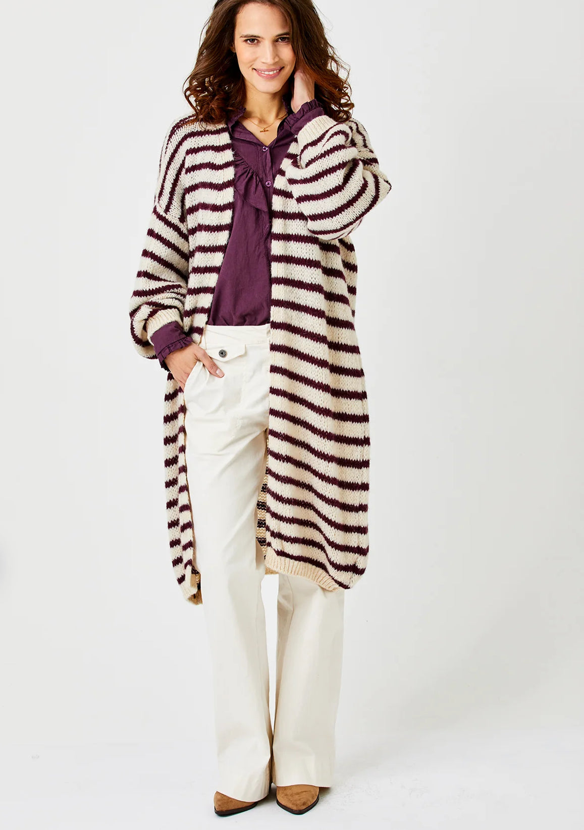 Flo Soft Knit Striped Long Cardigan