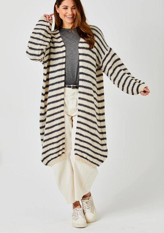 Flo Soft Knit Striped Long Cardigan