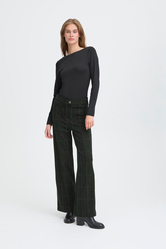 Ihkate Woolley Trousers | Black & Green Check