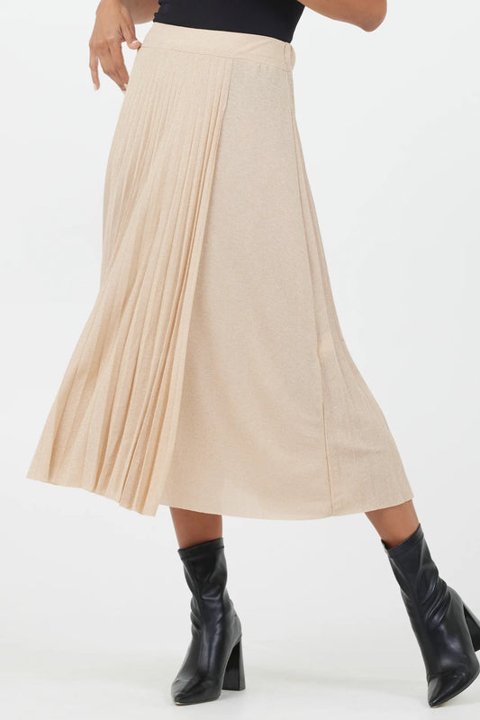 Journi Lurex Stretch Pleat Skirt | Gold