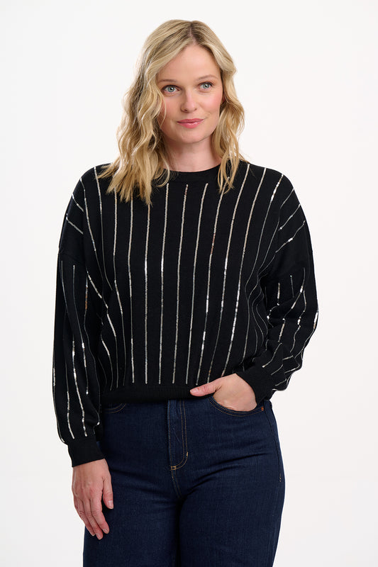 Sugarhill Brighton Anjali Sequin Jumper | Silver Stripes