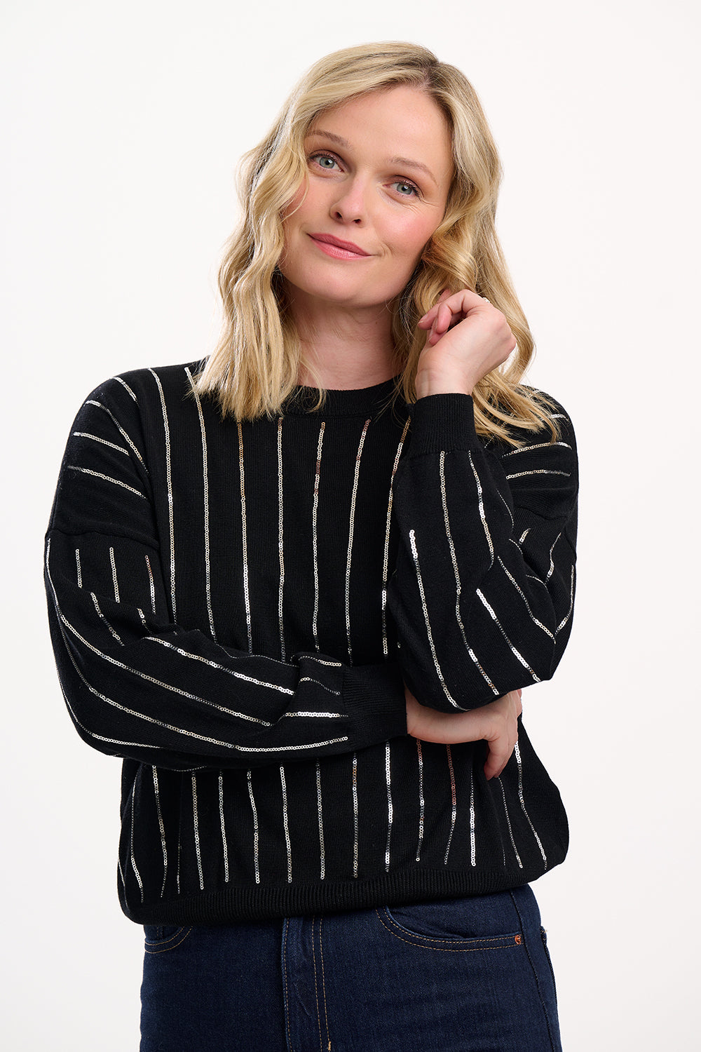 Anjali Sequin Jumper | Silver Stripes