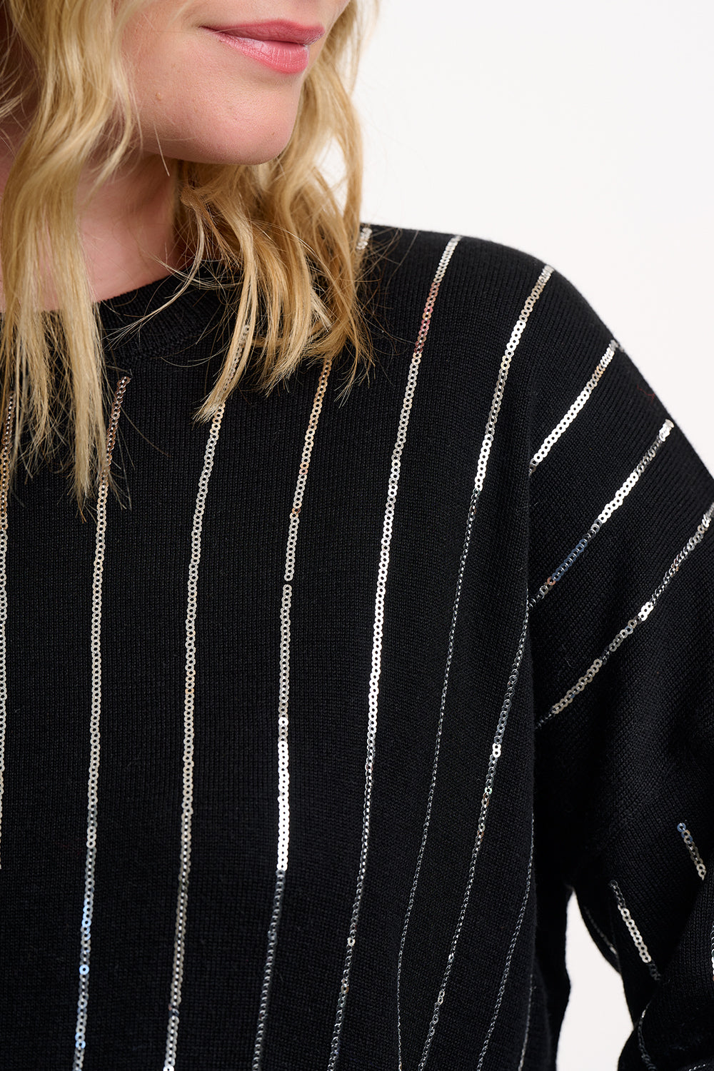 Anjali Sequin Jumper | Silver Stripes
