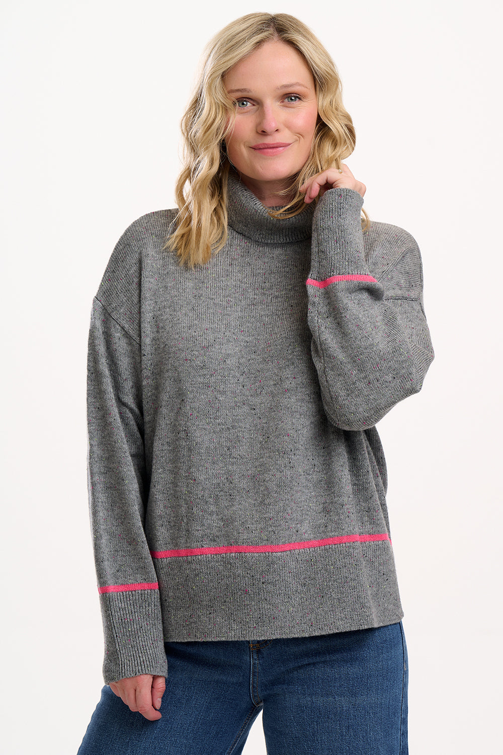 Sugarhill Brighton Kelli Roll Neck Jumper | Light Grey Fleck