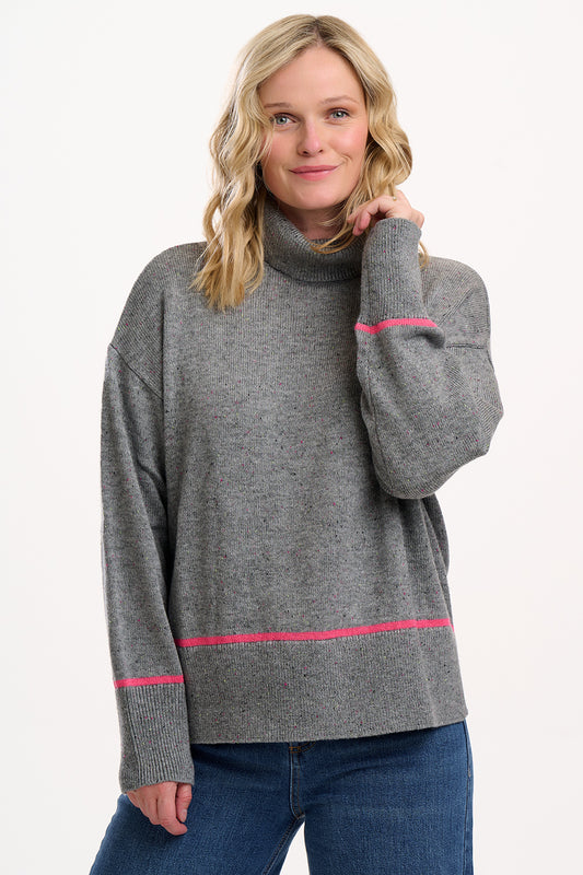 Sugarhill Brighton Kelli Roll Neck Jumper | Light Grey Fleck