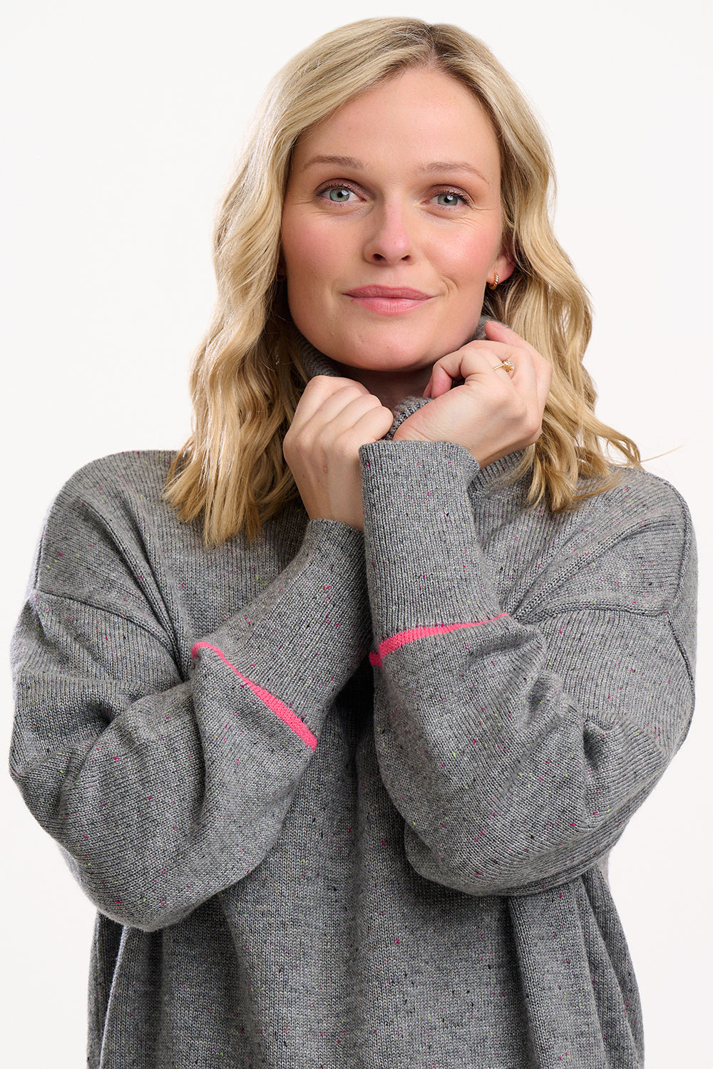 Kelli Roll Neck Jumper | Light Grey Fleck