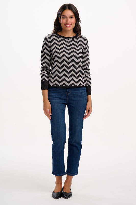 Rowena Jumper | Black & Silver Chevron Stripes