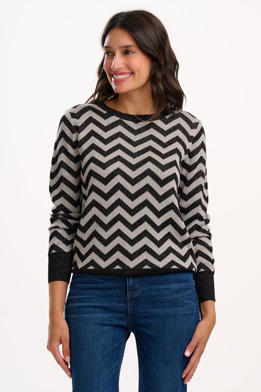 Sugarhill Brighton Rowena Jumper | Black & Silver Chevron Stripes