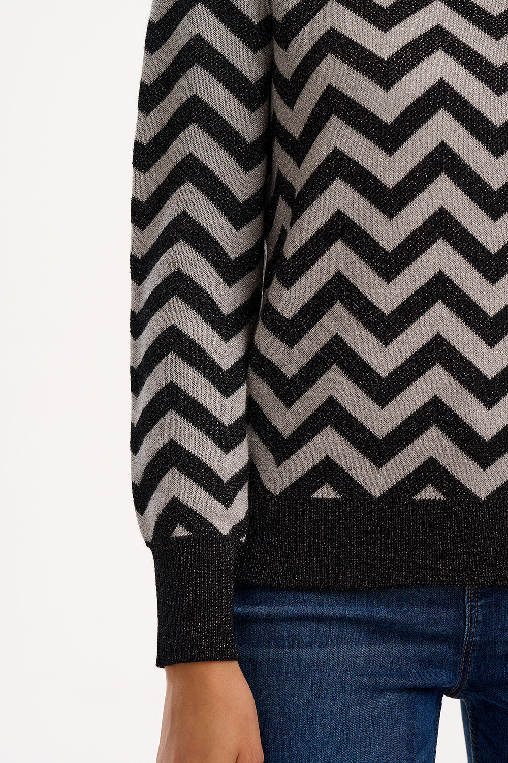 Rowena Jumper | Black & Silver Chevron Stripes