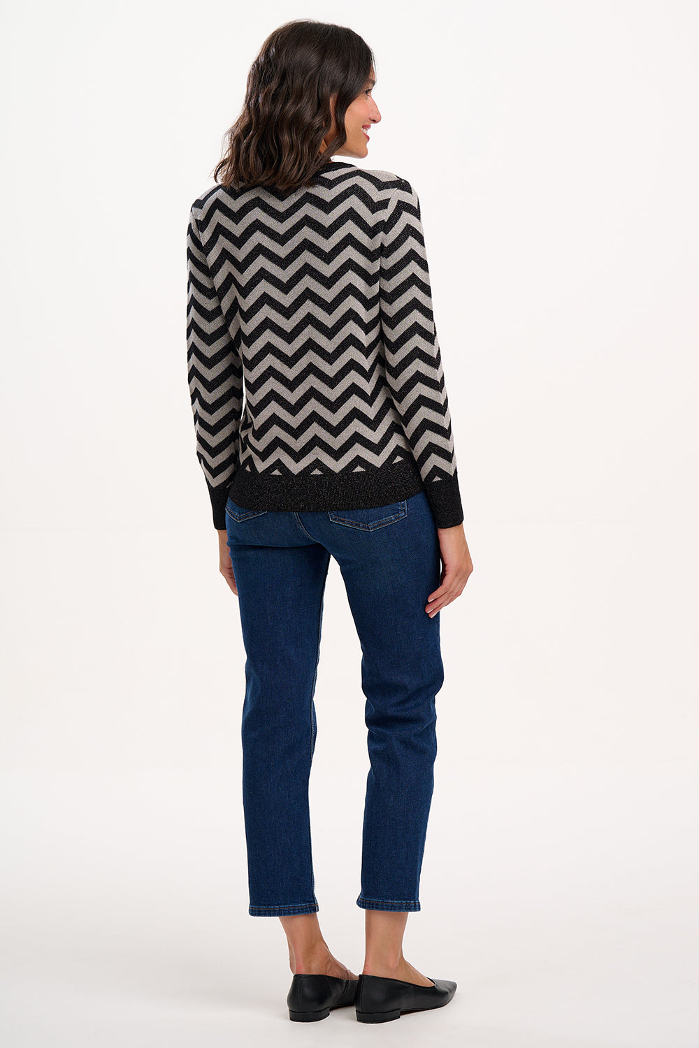 Rowena Jumper | Black & Silver Chevron Stripes