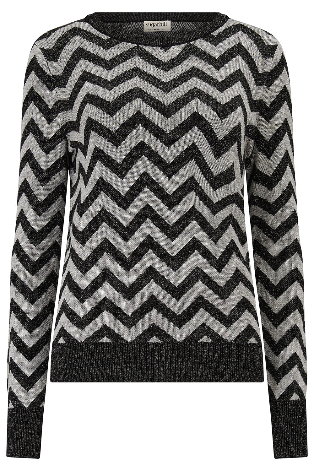 Rowena Jumper | Black & Silver Chevron Stripes