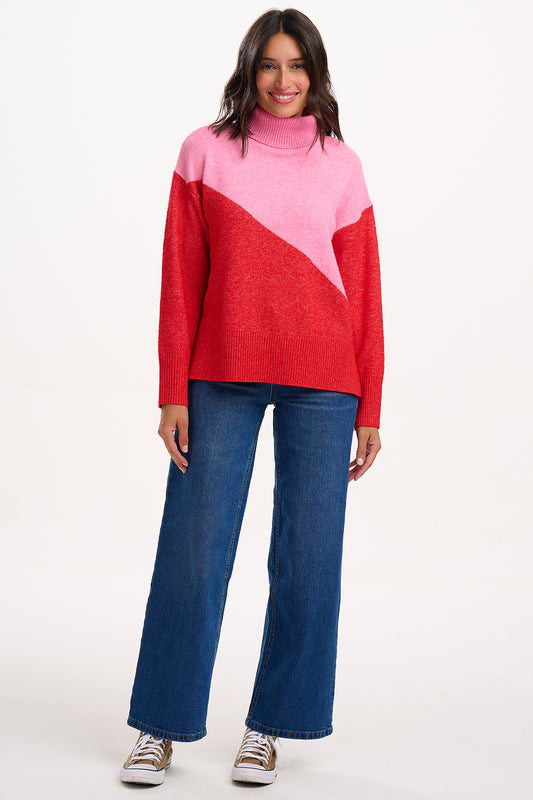 Winona Roll Neck Jumper | Pink & Red