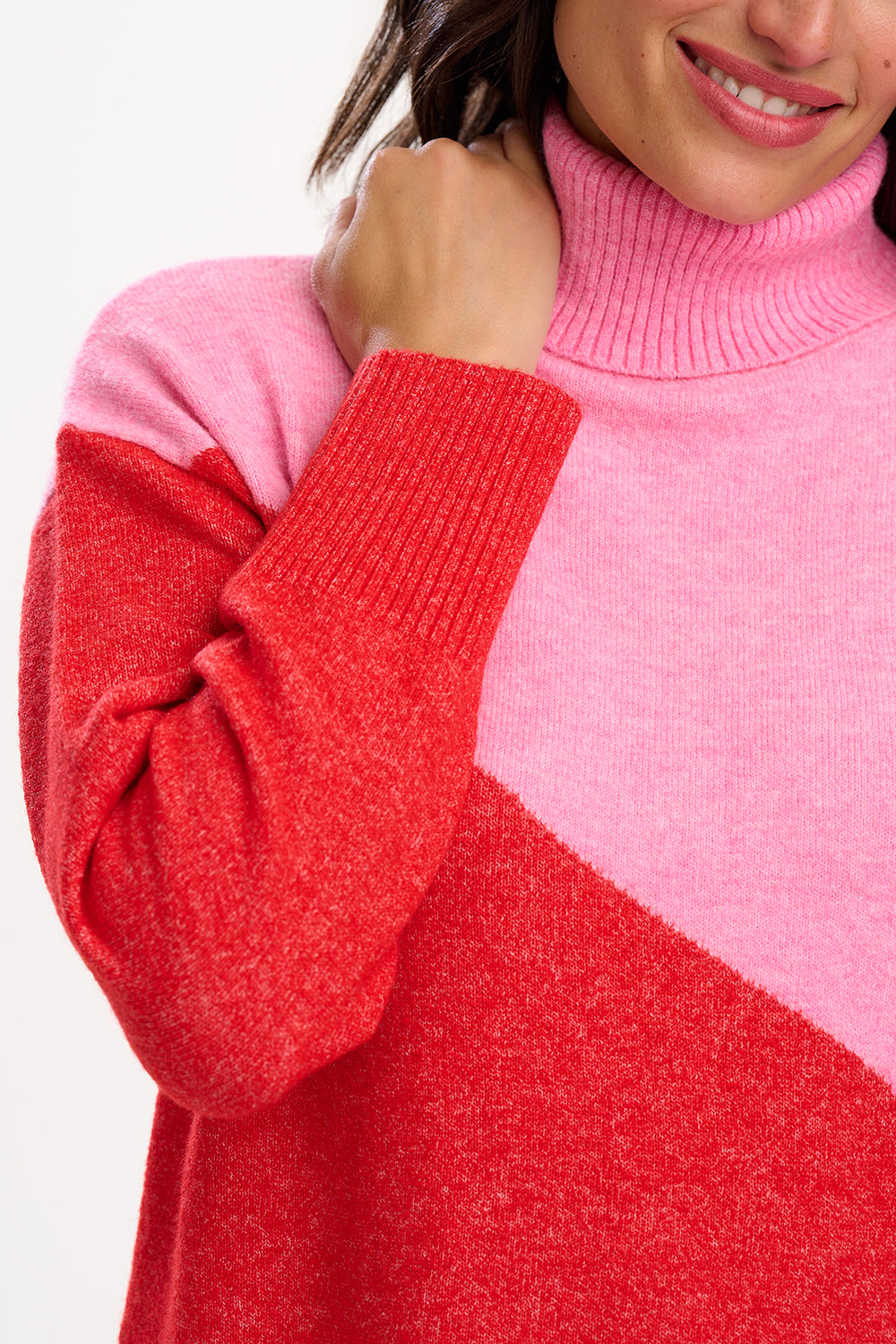 Winona Roll Neck Jumper | Pink & Red
