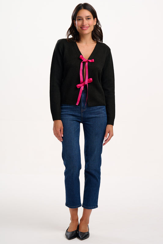 Phily Bow Cardigan | Black & Pink