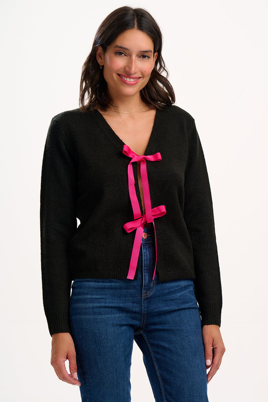 Sugarhill Brighton Phily Bow Cardigan | Black & Pink