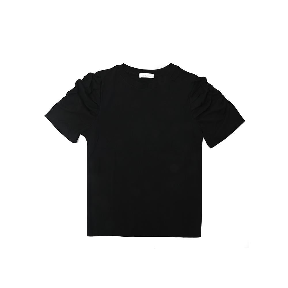 T-Shirt Top with Ruched Sleeves | Black