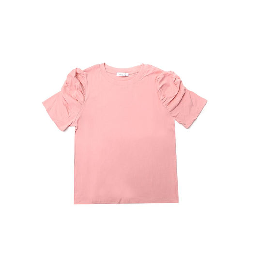 T-Shirt Top with Ruched Sleeves | Pink