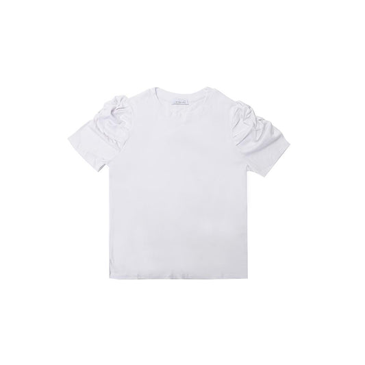 T-Shirt Top with Ruched Sleeves | White