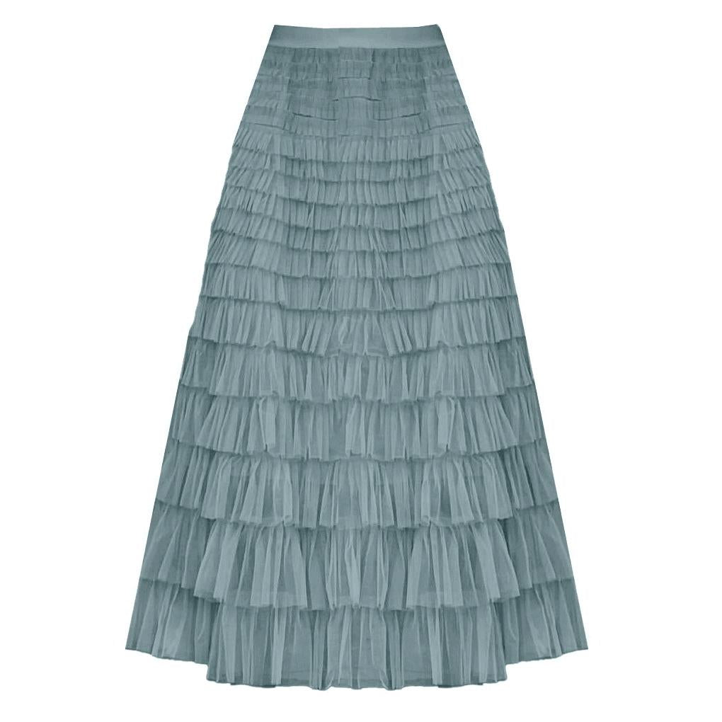 Maxi Tiered Frilled Skirt | Duck Egg Blue