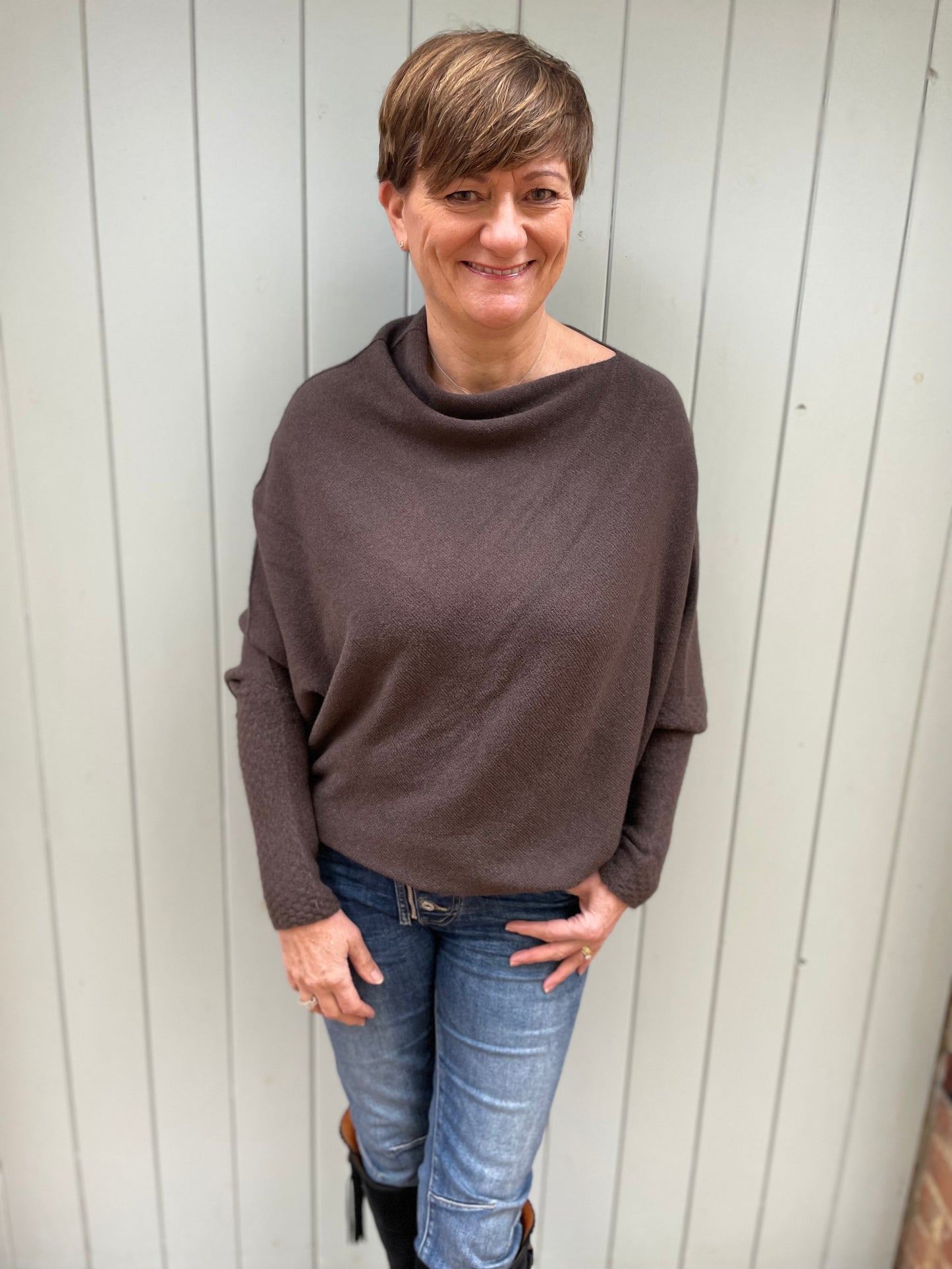 Asymmetric Draped Soft Knitted Jumper | Chocolate