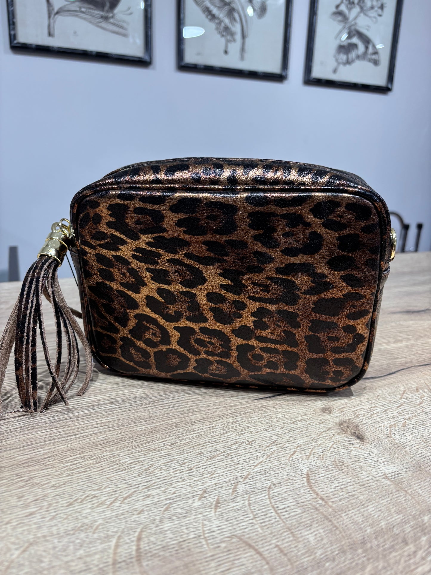 Leather Cross Body Bag | Bronze Leopard