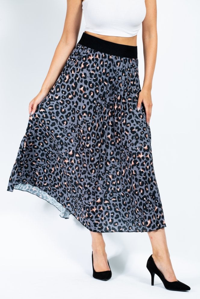 Leopard Pleated Skirt | Grey