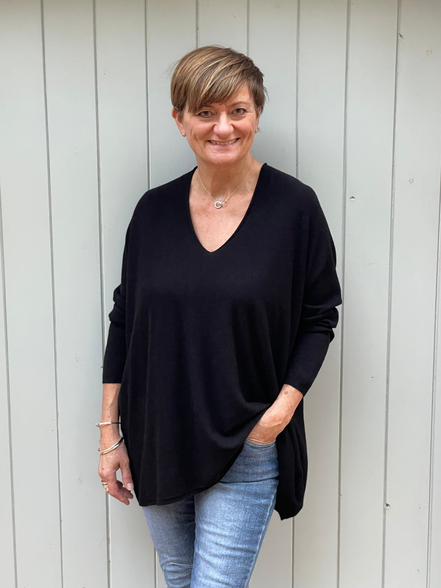 V-Neck Long Soft Knit Jumper | Black