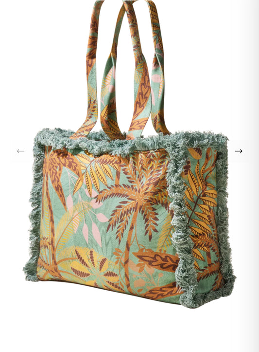 Powder Fringed Box Tote Bag | Patterned Palms