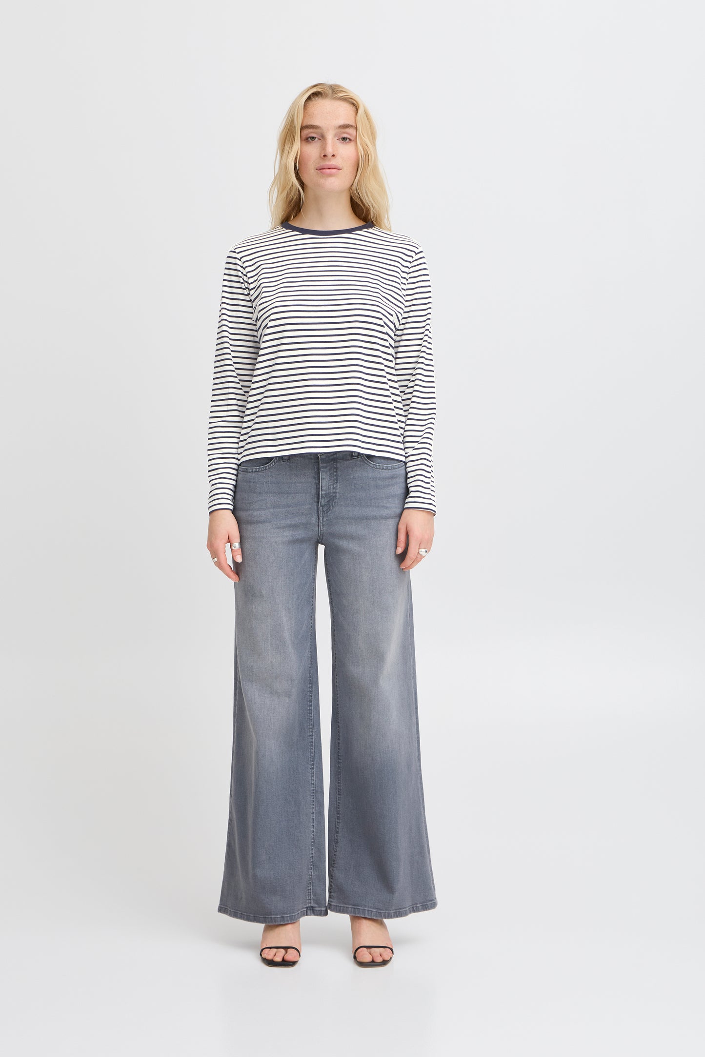 Ichi Ihmira Long Sleeve T-Shirt | Cloud Dancer & Total Eclipse