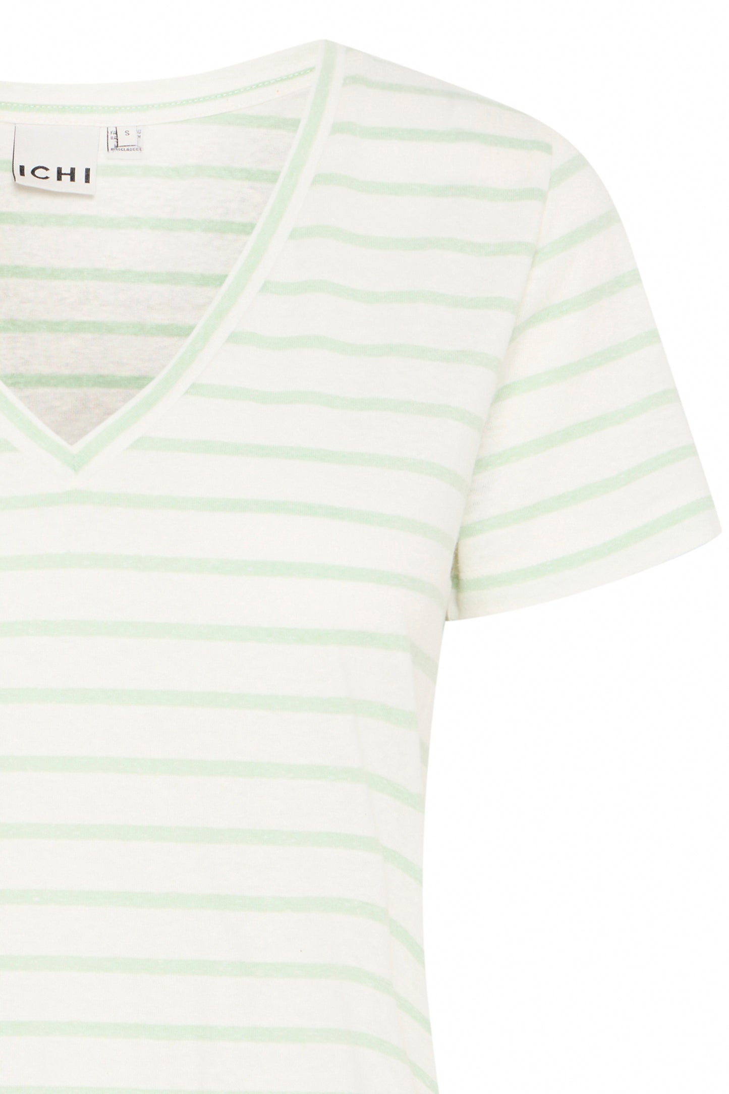 Ichi Ihyulietta V-Neck T-Shirt | Cameo Green Stripe