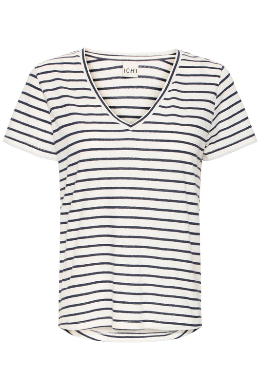 Ichi Ihyulietta V-Neck T-Shirt | Total Eclipse Stripe