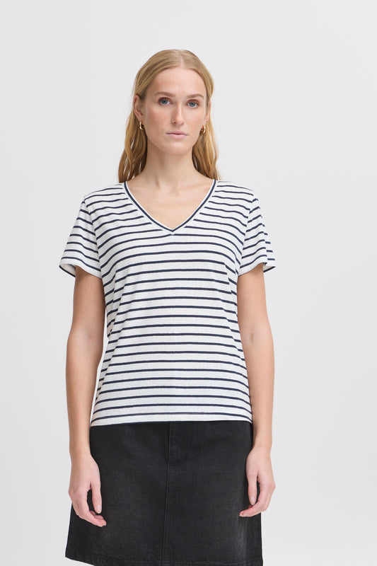 Ichi Ihyulietta V-Neck T-Shirt | Total Eclipse Stripe