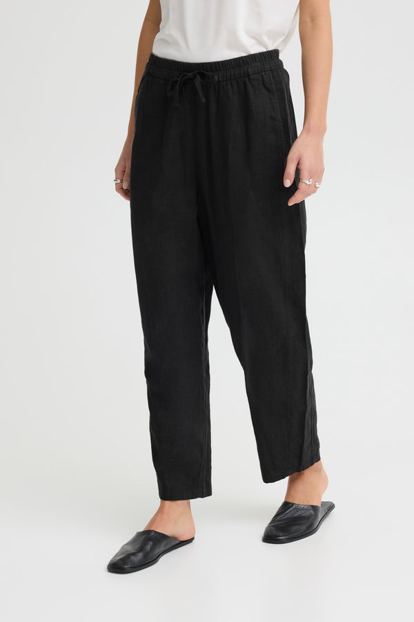 ICHI Linno Linen Barrel Leg Trousers | Black