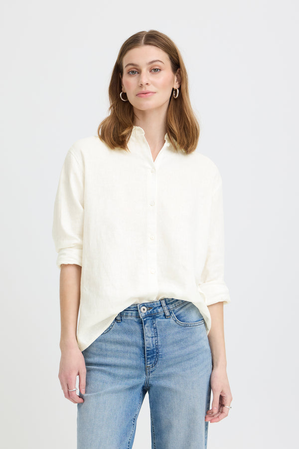ICHI Linno Linen Shirt | Cloud Dancer